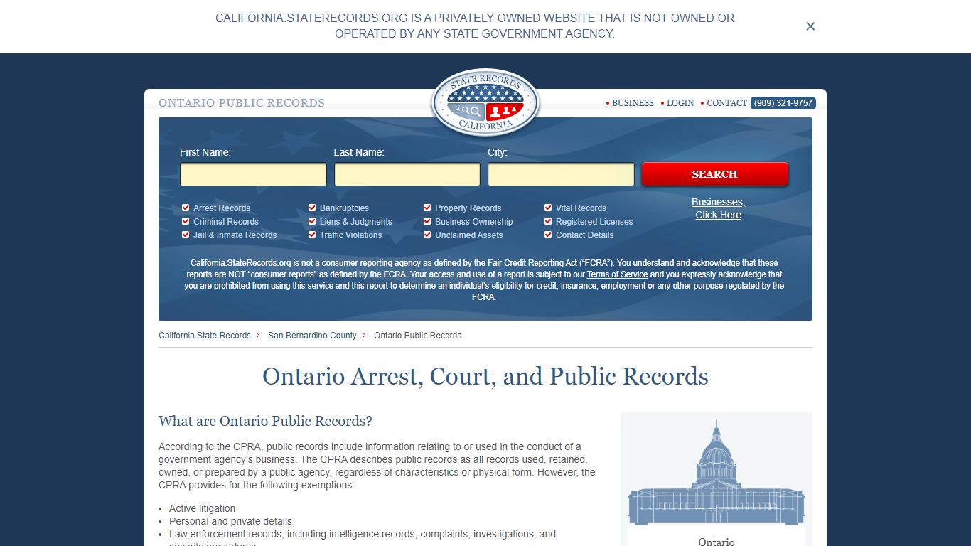 Ontario Arrest and Public Records | California.StateRecords.org